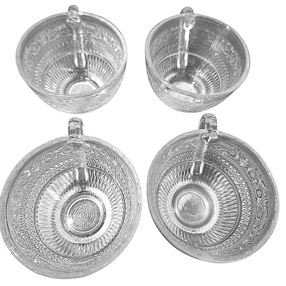 Set of 4 Cups, Four Vintage Embossed Glass Teacups, Coffee Cups, Tea Cup Set, - Picture 3 of 8